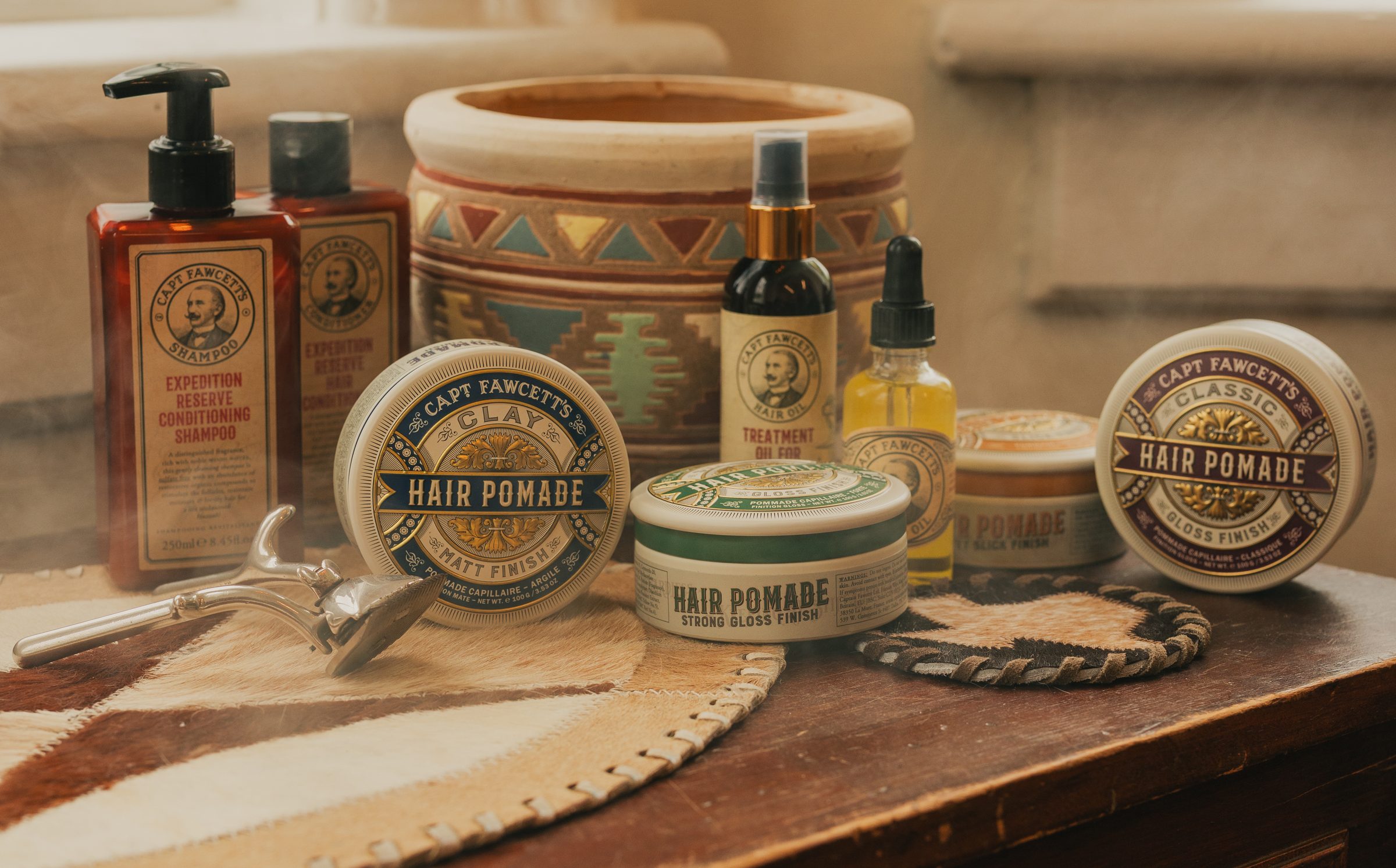 Captain Fawcett grooming products range, stocked at The Long Haul Barber Co.